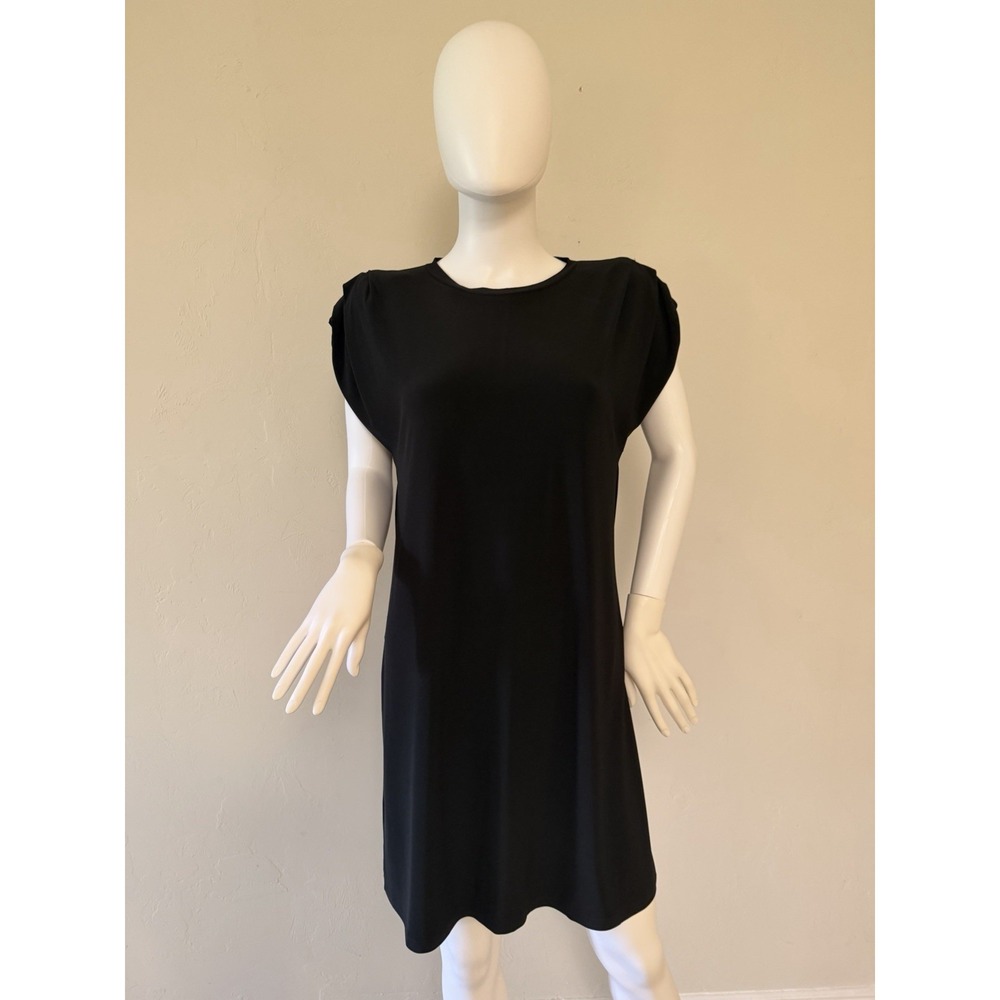 Tommy Hilfiger Black Shift Dress Gathered Shoulder Cap Sleeve Crew Neck Size 10